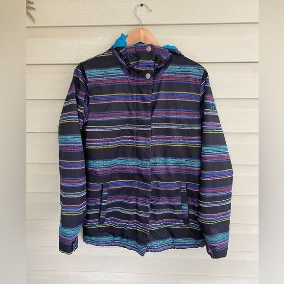 ROXY ski jacket snowboarding winter coat sz M striped rainbow hooded women’s EUC - Picture 5 of 15